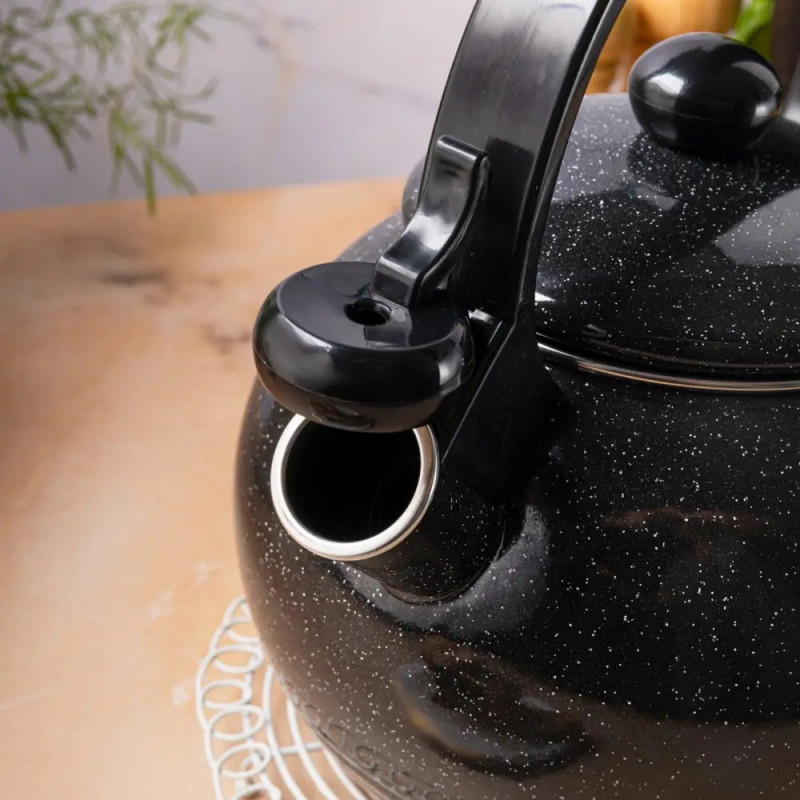 Ceainic cu fluier Kinghoff KH 2039, 2 l, interior emailat, compatibil cu plitele cu inducție, negru