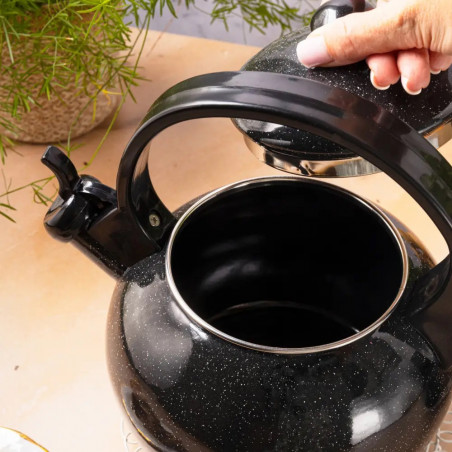 Ceainic cu fluier Kinghoff KH 2039, 2 l, interior emailat, compatibil cu plitele cu inducție, negru