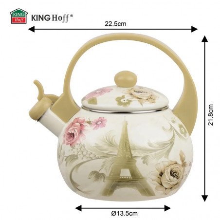 Ceainic cu fluier Kinghoff KH 2038, 2 l, interior emailat, compatibil cu plitele cu inducție, multicolor