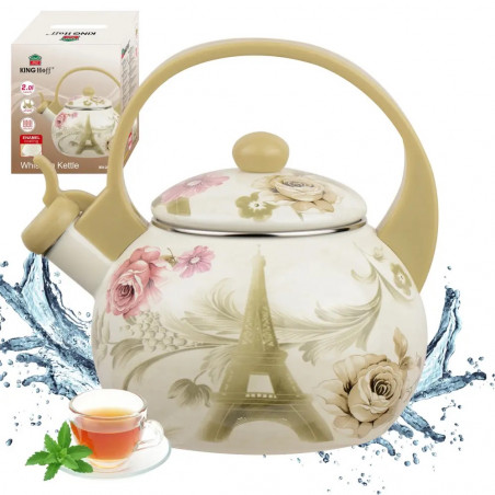 Ceainic cu fluier Kinghoff KH 2038, 2 l, interior emailat, compatibil cu plitele cu inducție, multicolor