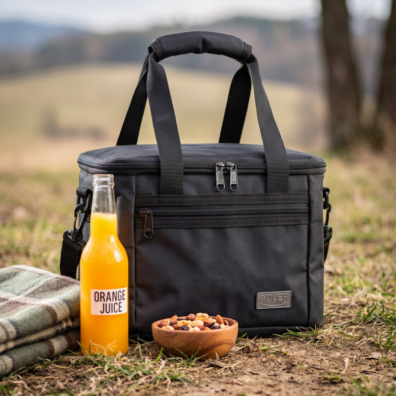 Geantă termo Adler AD 4540, 7 l, spumă de 5 mm, buzunar interior + buzunar exterior, alimente/băuturi, negru