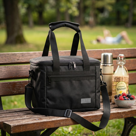 Geantă termo Adler AD 4540, 7 l, spumă de 5 mm, buzunar interior + buzunar exterior, alimente/băuturi, negru