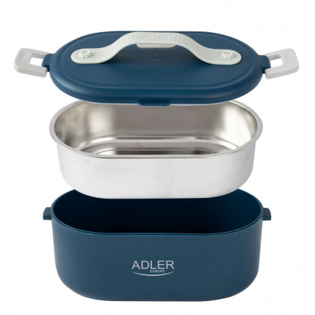 Cutie electrică pentru prânz Adler AD 4522, 45 W, 0,8 l, până la 70 °C, recipient din oțel inoxidabil, geantă termică, albastră
