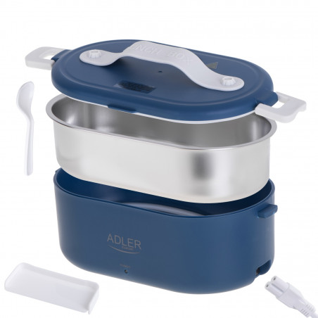 Cutie electrică pentru prânz Adler AD 4522, 45 W, 0,8 l, până la 70 °C, recipient din oțel inoxidabil, geantă termică, albastră