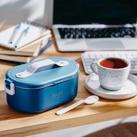 Cutie electrică pentru prânz Adler AD 4522, 45 W, 0,8 l, până la 70 °C, recipient din oțel inoxidabil, geantă termică, albastră