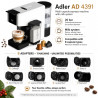 Mașină de espresso Adler AD 4391, 1400 W, 20 bar, 0,8 l, 8 accesorii, funcție de spumare, alb/negru
