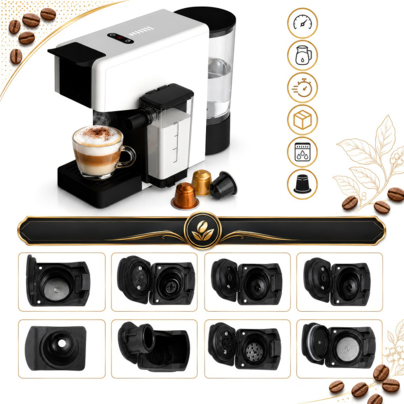 Mașină de espresso Adler AD 4391, 1400 W, 20 bar, 0,8 l, 8 accesorii, funcție de spumare, alb/negru