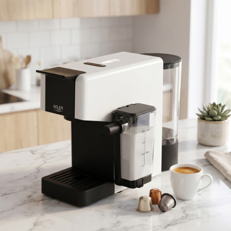 Mașină de espresso Adler AD 4391, 1400 W, 20 bar, 0,8 l, 8 accesorii, funcție de spumare, alb/negru
