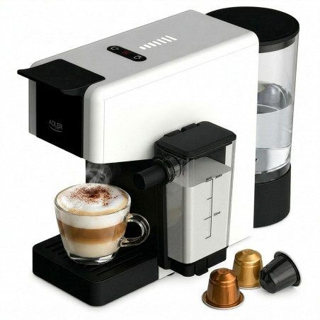 Mașină de espresso Adler AD 4391, 1400 W, 20 bar, 0,8 l, 8 accesorii, funcție de spumare, alb/negru