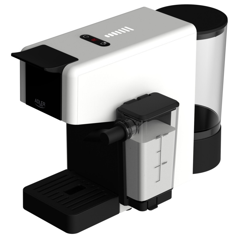Mașină de espresso Adler AD 4391, 1400 W, 20 bar, 0,8 l, 8 accesorii, funcție de spumare, alb/negru