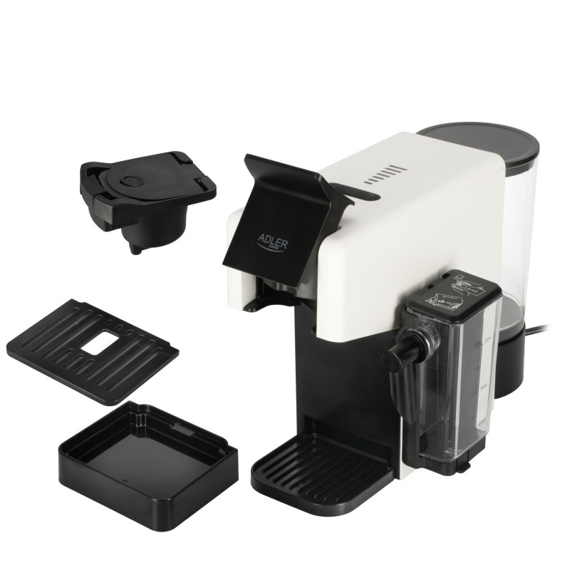 Mașină de espresso Adler AD 4391, 1400 W, 20 bar, 0,8 l, 8 accesorii, funcție de spumare, alb/negru