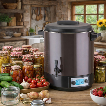 Vas electric de pasteurizare Camry CR 4537, 2600 W, 28 l, ecran LCD, 30-100 °C, menținere a temperaturii, cronometru, oțel inoxidabil, antracit/negru
