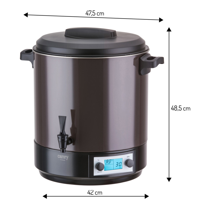 Vas electric de pasteurizare Camry CR 4537, 2600 W, 28 l, ecran LCD, 30-100 °C, menținere a temperaturii, cronometru, oțel inoxidabil, antracit/negru