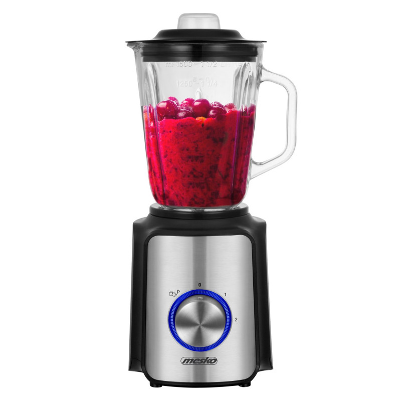 Blender Mesko MS 4080, 1200 W, 1,5 l, 21 000 rpm, 6 lame, 2 viteze + funcție puls, capac cu orificiu, inox/negru