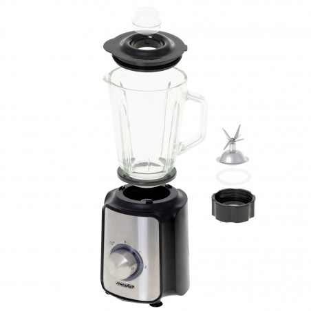 Blender Mesko MS 4080, 1200 W, 1,5 l, 21 000 rpm, 6 lame, 2 viteze + funcție puls, capac cu orificiu, inox/negru