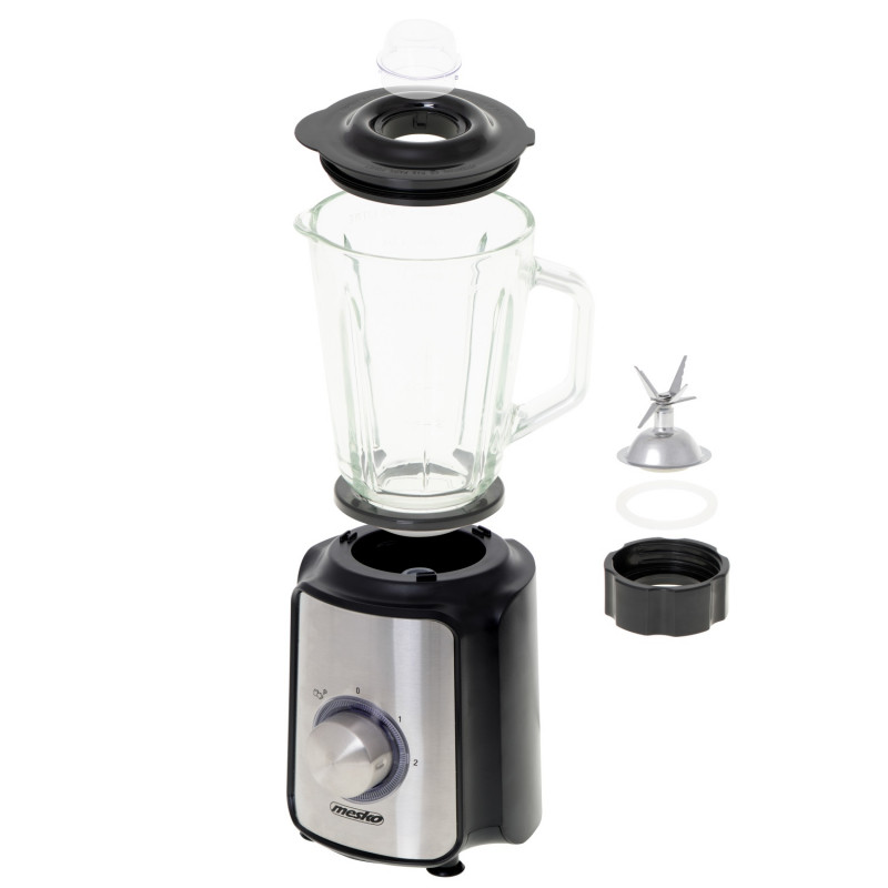 Blender Mesko MS 4080, 1200 W, 1,5 l, 21 000 rpm, 6 lame, 2 viteze + funcție puls, capac cu orificiu, inox/negru