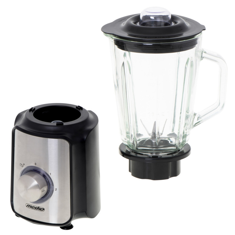 Blender Mesko MS 4080, 1200 W, 1,5 l, 21 000 rpm, 6 lame, 2 viteze + funcție puls, capac cu orificiu, inox/negru