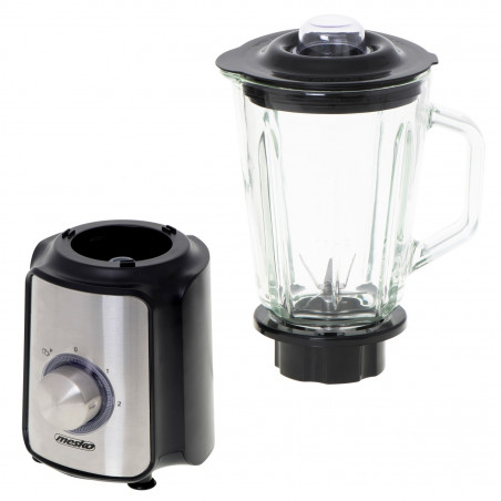Blender Mesko MS 4080, 1200 W, 1,5 l, 21 000 rpm, 6 lame, 2 viteze + funcție puls, capac cu orificiu, inox/negru