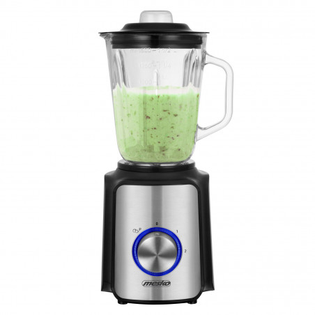 Blender Mesko MS 4080, 1200 W, 1,5 l, 21 000 rpm, 6 lame, 2 viteze + funcție puls, capac cu orificiu, inox/negru
