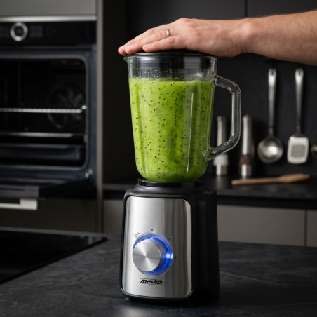 Blender Mesko MS 4080, 1200 W, 1,5 l, 21 000 rpm, 6 lame, 2 viteze + funcție puls, capac cu orificiu, inox/negru