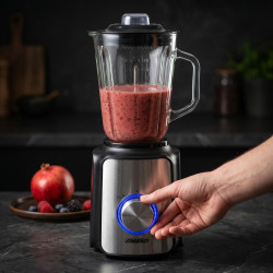 Blender Mesko MS 4080, 1200 W, 1,5 l, 21 000 rpm, 6 lame, 2 viteze + funcție puls, capac cu orificiu, inox/negru