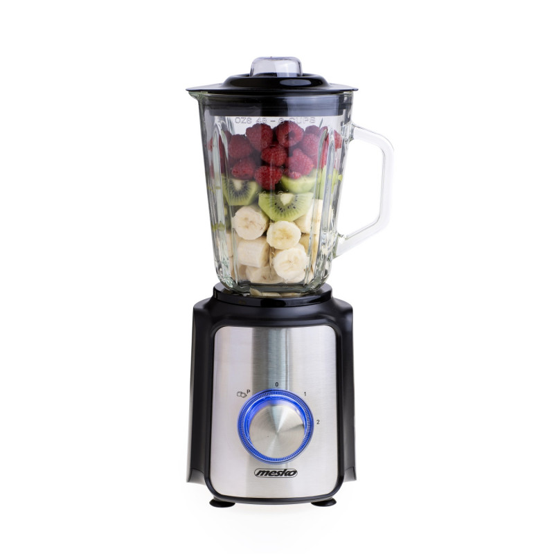 Blender Mesko MS 4080, 1200 W, 1,5 l, 21 000 rpm, 6 lame, 2 viteze + funcție puls, capac cu orificiu, inox/negru