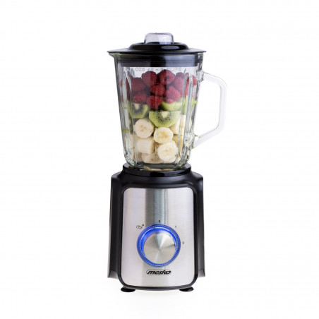 Blender Mesko MS 4080, 1200 W, 1,5 l, 21 000 rpm, 6 lame, 2 viteze + funcție puls, capac cu orificiu, inox/negru