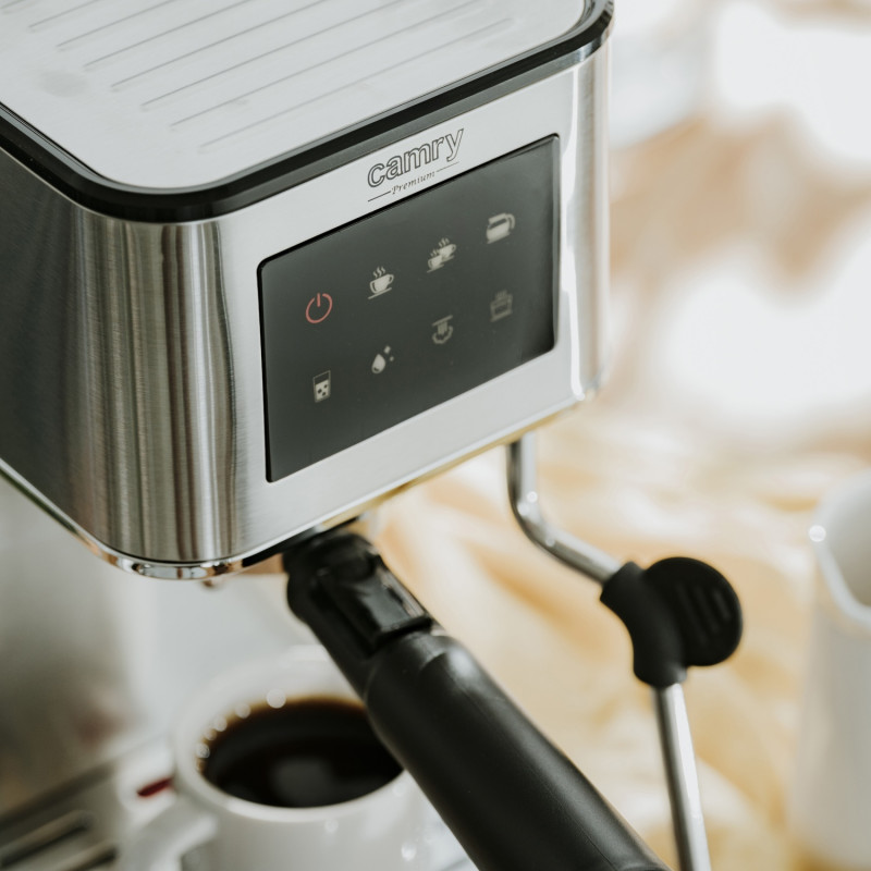 Aparat de espresso 7-în-1 Camry CR 4389, 1200 W, 20 bar, 1,7 l, control PID, panou LCD tactil, încălzire cești, extracție la rece, oțel inoxidabil