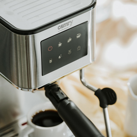 Aparat de espresso 7-în-1 Camry CR 4389, 1200 W, 20 bar, 1,7 l, control PID, panou LCD tactil, încălzire cești, extracție la rece, oțel inoxidabil