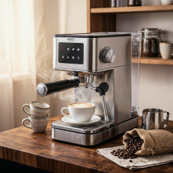 Aparat de espresso 7-în-1 Camry CR 4389, 1200 W, 20 bar, 1,7 l, control PID, panou LCD tactil, încălzire cești, extracție la rece, oțel inoxidabil