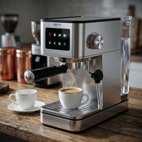 Aparat de espresso 7-în-1 Camry CR 4389, 1200 W, 20 bar, 1,7 l, control PID, panou LCD tactil, încălzire cești, extracție la rece, oțel inoxidabil