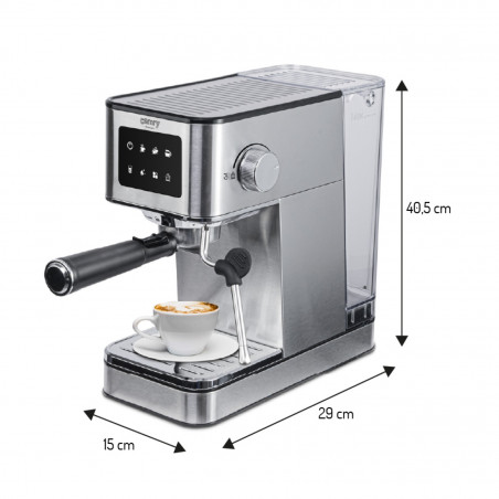 Aparat de espresso 7-în-1 Camry CR 4389, 1200 W, 20 bar, 1,7 l, control PID, panou LCD tactil, încălzire cești, extracție la rece, oțel inoxidabil