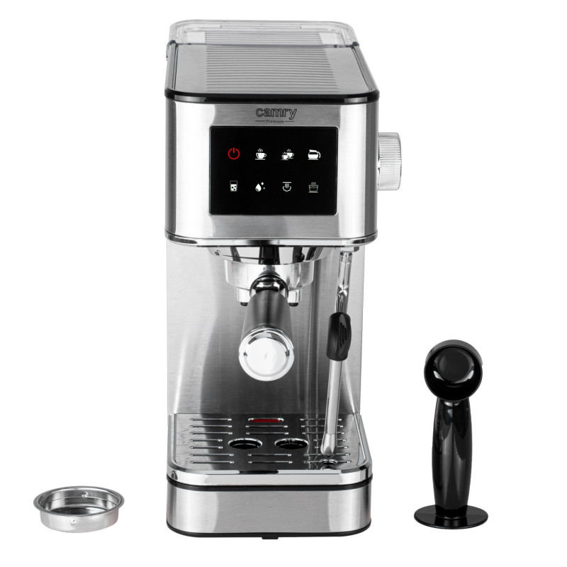 Aparat de espresso 7-în-1 Camry CR 4389, 1200 W, 20 bar, 1,7 l, control PID, panou LCD tactil, încălzire cești, extracție la rece, oțel inoxidabil