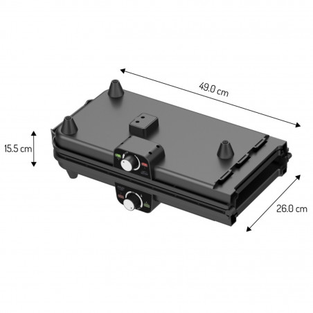 Grătar electric dublu pliabil Adler AD 6617, 3000 W, deschidere la 180°, 96 x 26 cm, plăci antiaderente, 2 termostate, tavă pentru grăsime, negru