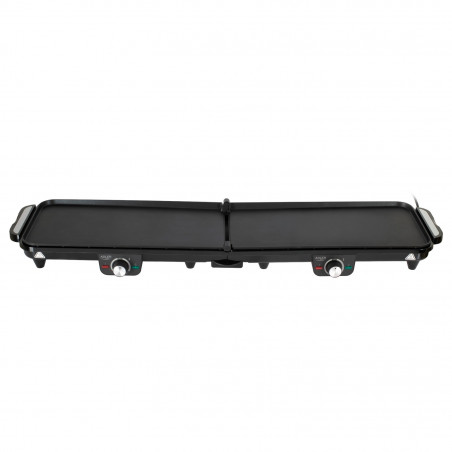 Grătar electric dublu pliabil Adler AD 6617, 3000 W, deschidere la 180°, 96 x 26 cm, plăci antiaderente, 2 termostate, tavă pentru grăsime, negru