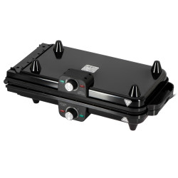 Grătar electric dublu pliabil Adler AD 6617, 3000 W, deschidere la 180°, 96 x 26 cm, plăci antiaderente, 2 termostate, tavă pentru grăsime, negru