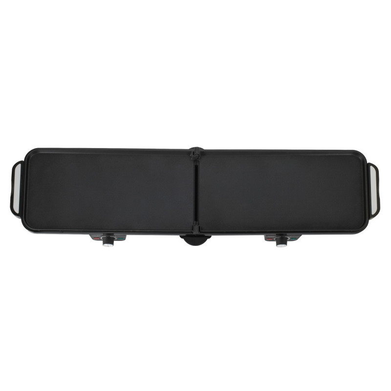 Grătar electric dublu pliabil Adler AD 6617, 3000 W, deschidere la 180°, 96 x 26 cm, plăci antiaderente, 2 termostate, tavă pentru grăsime, negru
