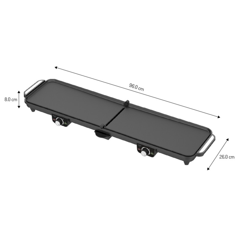 Grătar electric dublu pliabil Adler AD 6617, 3000 W, deschidere la 180°, 96 x 26 cm, plăci antiaderente, 2 termostate, tavă pentru grăsime, negru