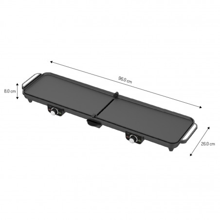 Grătar electric dublu pliabil Adler AD 6617, 3000 W, deschidere la 180°, 96 x 26 cm, plăci antiaderente, 2 termostate, tavă pentru grăsime, negru