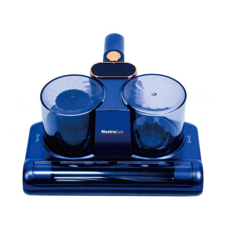 Aspirator anti-acarieni NostroLux NL1003B, fără fir, 120 W, 14,8 V, 2500 mAh, LED UVC, ultrasunete, albastru