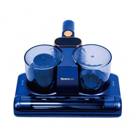 Aspirator anti-acarieni NostroLux NL1003B, fără fir, 120 W, 14,8 V, 2500 mAh, LED UVC, ultrasunete, albastru
