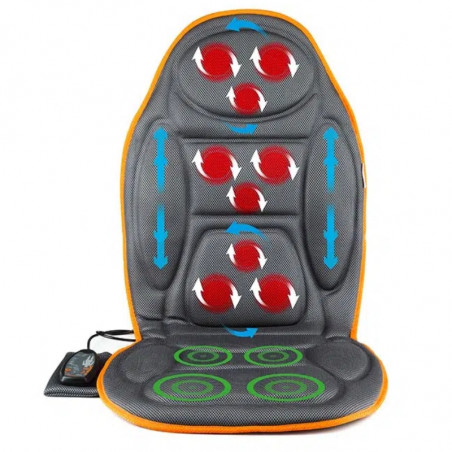Pernă/scaun de masaj Medivon Cosy Mesh, 12 W, 4 zone, 5 moduri, încălzire, cronometru, telecomandă, negru/portocaliu