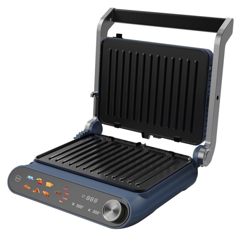Grătar electric Nostro Lux NL51442P, 2200 W, ecran tactil, plăci mobile antiaderente, deschidere la 180°, albastru