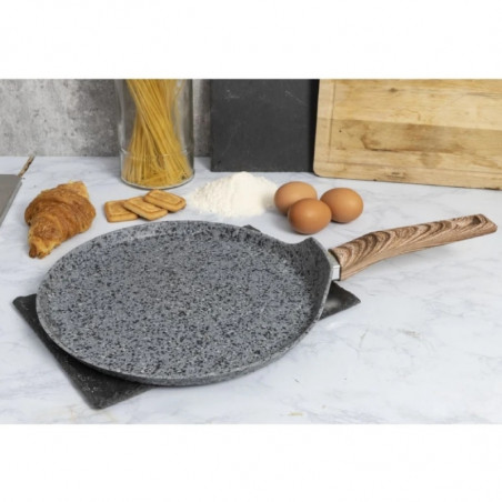 Tigaie pentru clatite Galileo Carrara SChef 2191315, 28 cm, 5 straturi, Acoperire ceramica, Fara PFAS și PTFE, Inductie, Gri/Maro