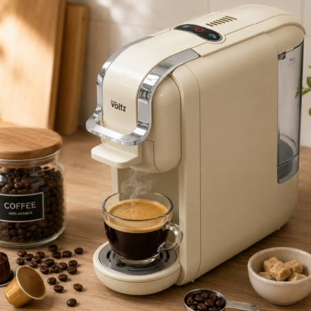 Espressor pentru cafea macinata si capsule 8in1 Oliver Voltz OV51171P8R, 1450 W, 19 bari, 0,6 l, 5 adaptoare, 7 trepte apa, Crem