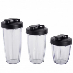 Blender Crown CTB-1000, 300 W, 4 lame, 3 pahare cu capace – 300/480/540 ml, funcție Pulse, negru