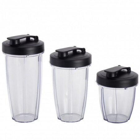 Blender Crown CTB-1000, 300 W, 4 lame, 3 pahare cu capace – 300/480/540 ml, funcție Pulse, negru