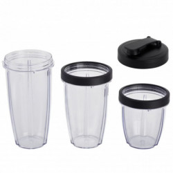 Blender Crown CTB-1000, 300 W, 4 lame, 3 pahare cu capace – 300/480/540 ml, funcție Pulse, negru