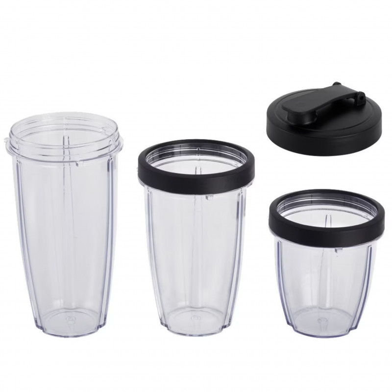 Blender Crown CTB-1000, 300 W, 4 lame, 3 pahare cu capace – 300/480/540 ml, funcție Pulse, negru