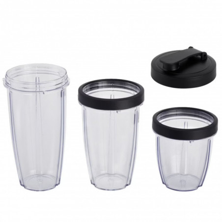 Blender Crown CTB-1000, 300 W, 4 lame, 3 pahare cu capace – 300/480/540 ml, funcție Pulse, negru